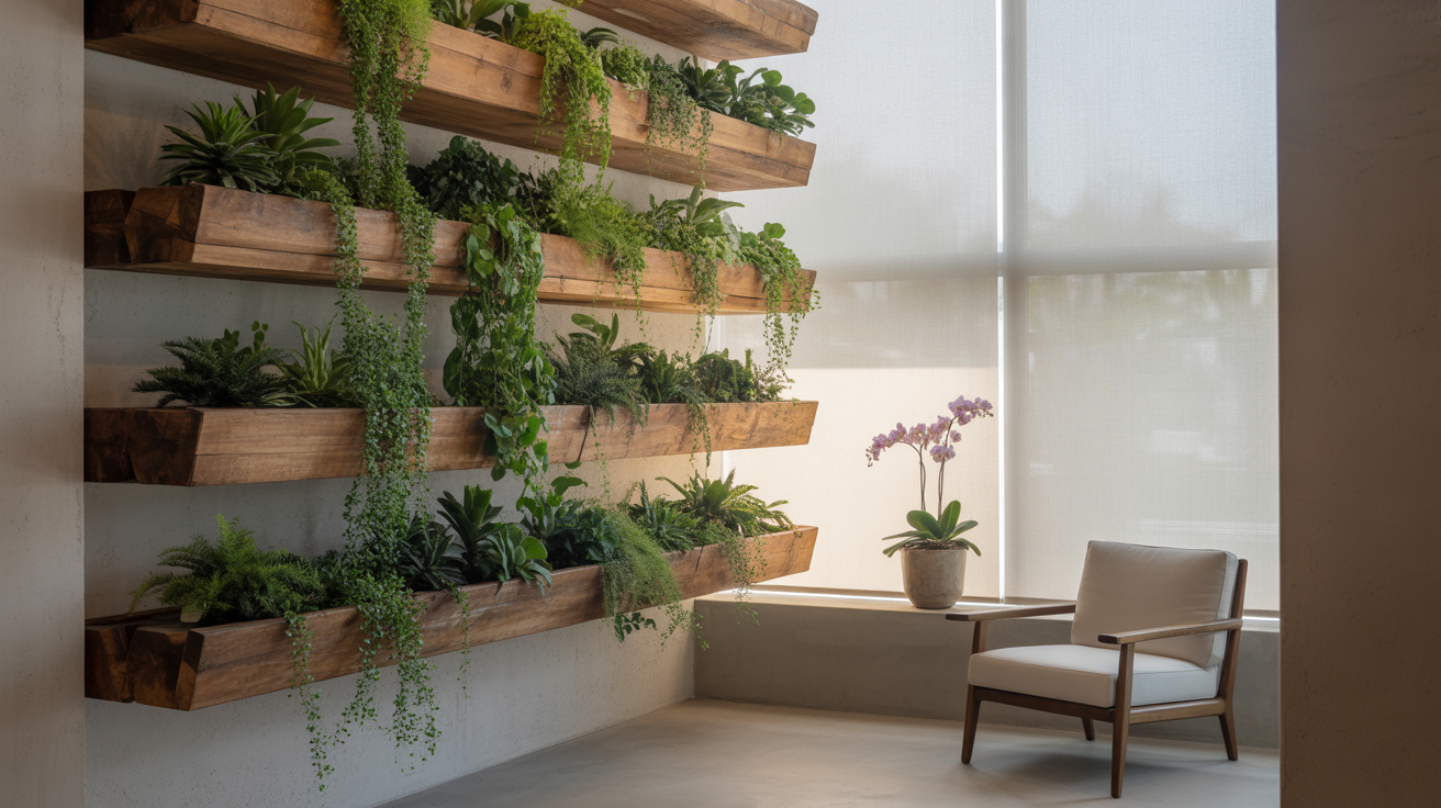 Modern Indoor Garden With Wooden Decor