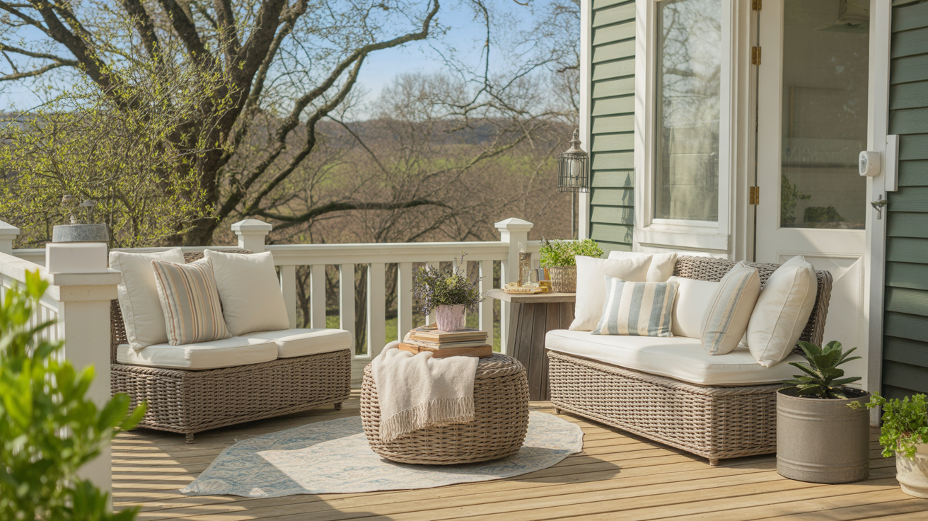 outdoor porch seating with light